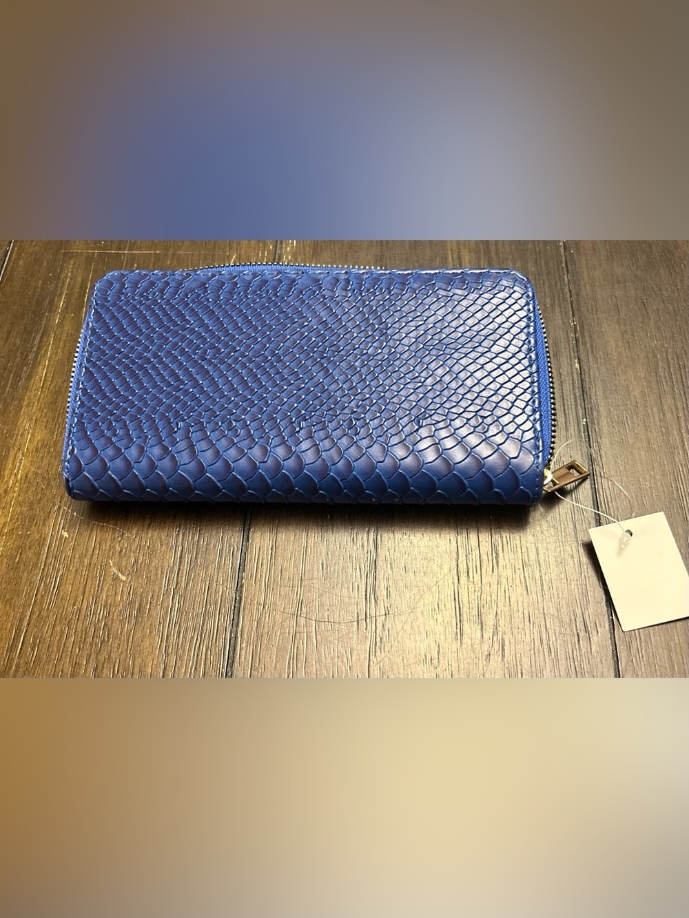 Blue Snake-Embossed Zip Wallet